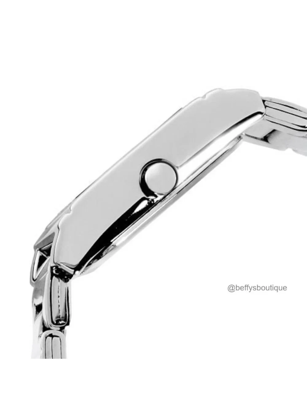 Square Quartz Watch Silver Stainless Steel Bracelet White Dial Fold-Over Clasp